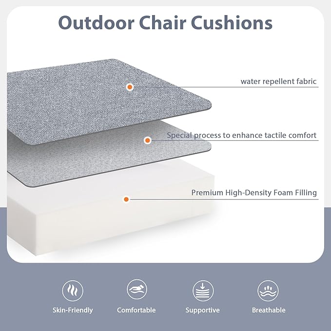 Outdoor Chair Cushions Set of 4, Water-Resistant & Fadeness 17" W x 16" D x 2" T Seat Cushion, High Density Foam with Dual Straps for Patio Garden Furniture Sofa Dining Chairs, Light Grey