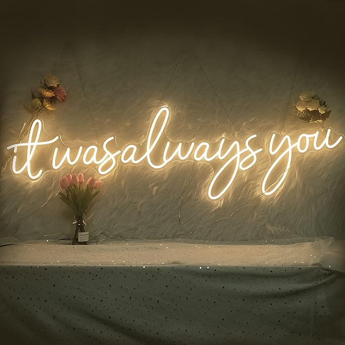 Super Large LED Neon Sign 'it was always you' Neon Night with Dimmable Wall Decor for Bedroom Living Room Bar Party Club Wedding Girls Birthday Wall Light Decor