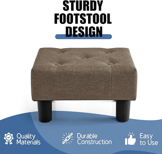 BRIAN & DANY Small Foot Stool, Linen Foot Stools with Legs, Stable Small Footstool for Living Room, Brown