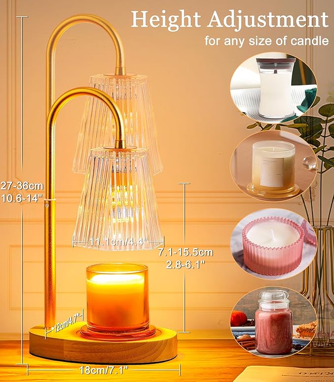 Warmer Lamp for Jar Candles With Timer - Electric Burner Lantern Melter Light - Glass Lamps With Adjustable Height