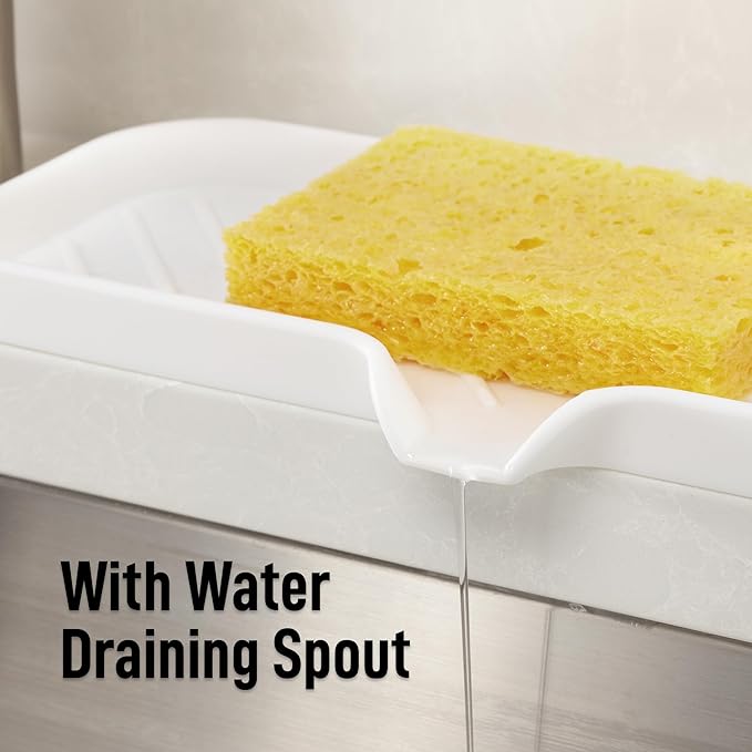Zulay Large Silicone Sponge Holder (12x4) – Flexible Sink Organizer Tray for Kitchen & Bathroom – Multipurpose Soap Dish for Sponges, Makeup, Trinkets & More (White)