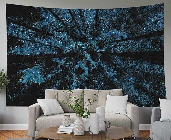 EMMTEEY Forest Tapestry - Aesthetic Night Sky Scene with Stars and Clouds - Perfect for Families - 60x40