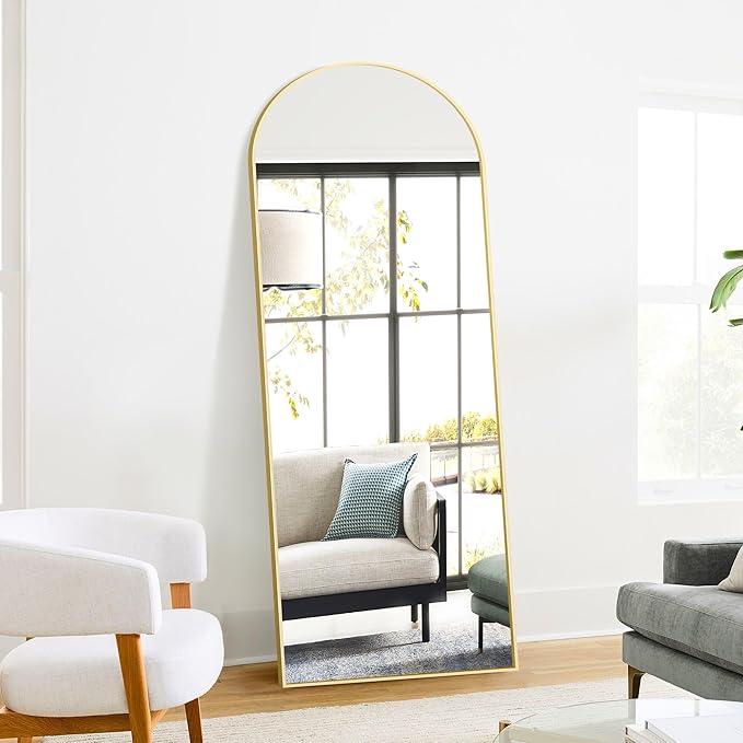 Full Length Mirror, 70"x24" Arched Standing Floor Full Body Mirror for Wall with Aluminum Alloy Frame for Bedroom, Living Room, Dressing Room(Gold)