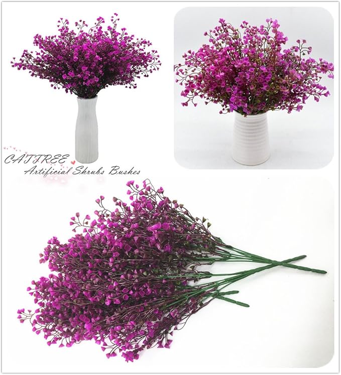 CATTREE Artificial Shrubs Bushes, Plastic Fake Green Plants for Wedding Indoor Decor Home Garden Verandah Kitchen Office Table Centerpieces Arrangements Christmas Decoration Fuchsia 4 pcs