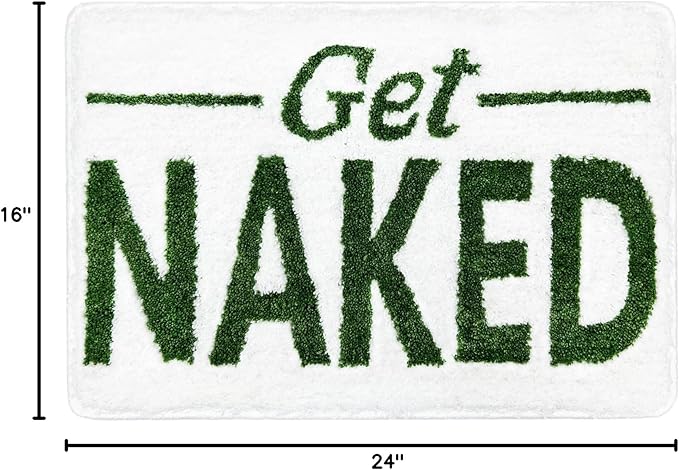 Small Get Naked Bathroom Rugs - Funny Bath Mats for Bathroom Non Slip Cute Carpet Decor Water Absorbent Bath Rugs for Sink Bathtub and Shower White Green 16" x 24"