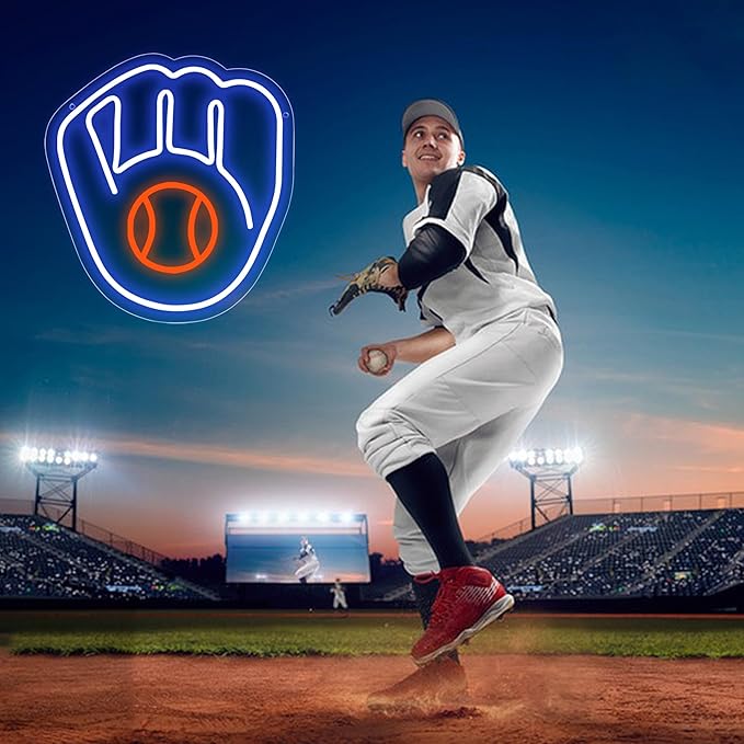 Baseball Team Neon Sign for Wall Decor Led Light Up Sign for Man Cave Bedroom Gifts for Baseball Fans 5V USB Powered Size 13.3 * 12.6inch(ZYLD140)