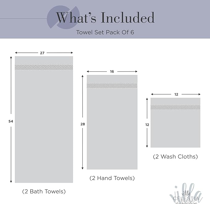 100% Combed Cotton Bathroom Towel Set of 6- 2 Bath Towels, 2 Hand Towels, 2 Wash Cloths, Sustainable, Soft, Highly Absorbent 6 Piece Cotton Bath Towel Set for Hotels, Spa, Bathroom, Dorm, Navy Blue