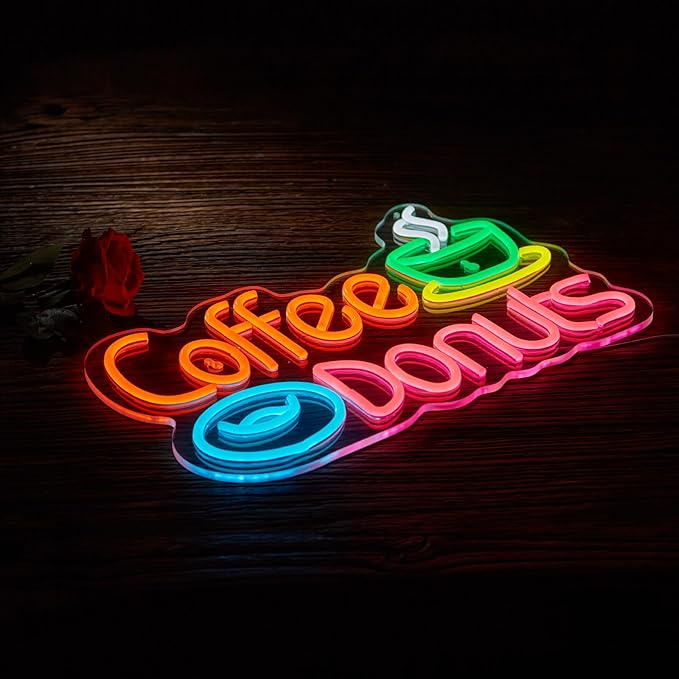 Coffee and Donuts Neon Sign for Wall Décor Dimmable LED Neon Light USB Powered Neon Art Signs Decor
