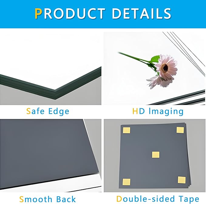 12" x 12" Glass Mirror Tiles for Wall – Frameless Full Length Mirror Wall Mounted, Full Body Mirrors for Bedroom Home Gym Door & Bathroom (4-Pack)