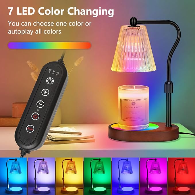 Candle Warmer Lamp with 7 LED Colors Lamp,Candle Warmer with Timer Dimmer Adjustable Height, for Women Mom,Birthday Gifts for Women Mom, Candle Lamp Warmer with 2 Bulbs