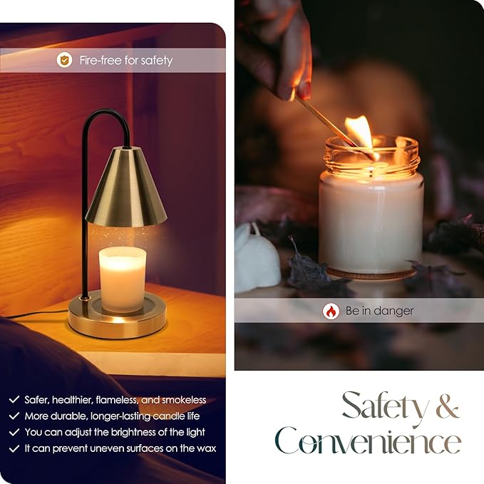 Candle Warmer Lamp,Electric Candle Warmer with Dimmable Light,Scented Wax Melter,No Smoke,Compatible with Various Jar,with 2 Light Bulbs,Home Decor-Bronze