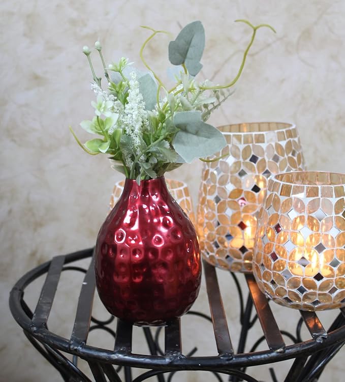 Hosley Set of 3 Metal Bud Vases 4.5 Inch High Red Finish Contemporary Floral Decor for Floral Arrangements Stylish Living Spaces Blooms in Harmony
