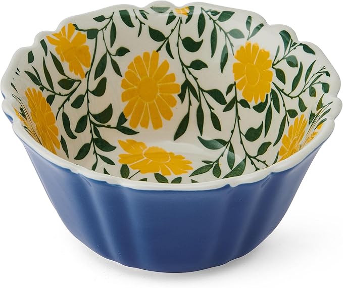 Pfaltzgraff Tranquil Elegance Floral 12 Piece Bowl Dinnerware Set, Service for 4, Blue