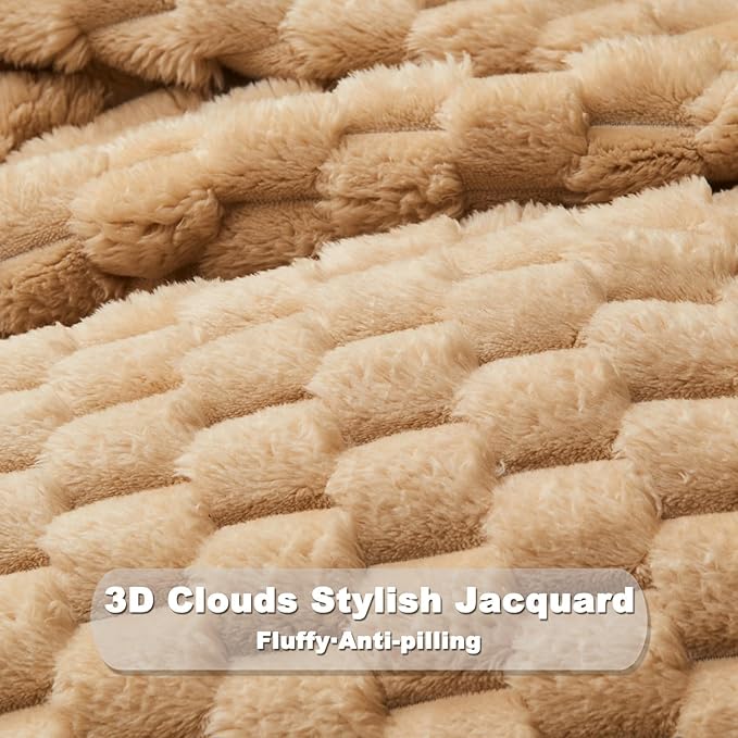 NEWCOSPLAY Super Soft King Blanket Brown Premium Silky Flannel Fleece 3D Clouds Stylish Jacquard Lightweight Bed Blanket All Season Use 350GSM (Brown, King(90"x110"))