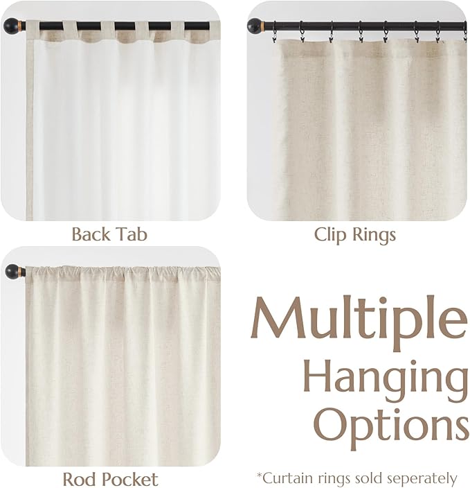 jinchan Linen Blend Curtains for Living Room 90 Inch Length 2 Panels Curtains for Sliding Glass Doors, 50 Inch Wide Farmhouse Drapes with Rod Pocket Back Tab(50W x 90L, Ecru)