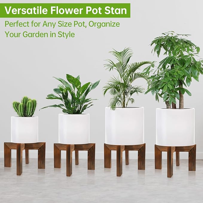 4 Pack Wood Plant Stand Indoor Holders for Plants, Sturdy Flower Pot Stands Plants Shelf, Wooden Stool for Patio Plant Stand, Fit 5-18 Inch Variety Flower Pots, Easily Assemble