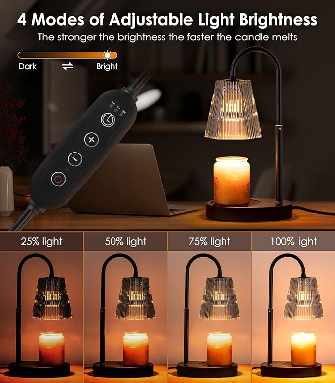 Candle Warmer Lamp - Electric Candle Lamp Warmer with Dimmer Adjustable Height Timer Lamp Candles Warmers Vintage Nightstand Lamp Sets with 2 Bulbs(Grey)