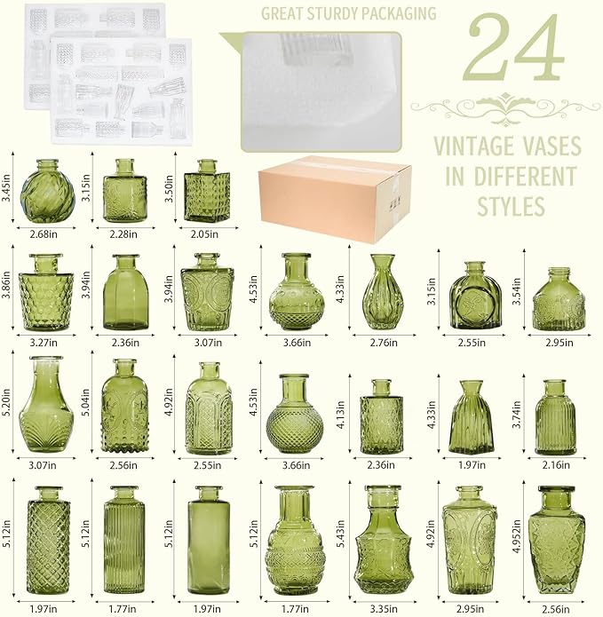 24PCS Mini Bud Vases As Wedding Centerpieces for Tables,Clear Bud Vases for Flowers,Small Flower Vases Suitable for Birthday Party,Anniversary,Wedding Reception,Baby Shower (Green, 24PCS)