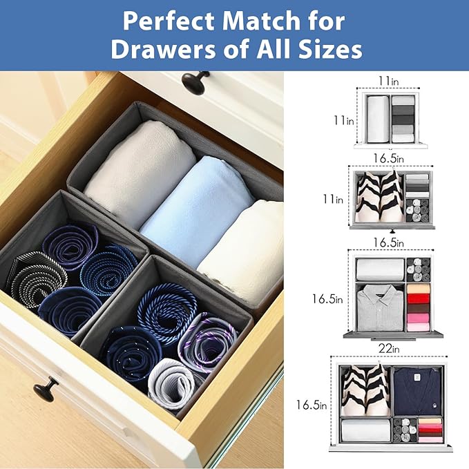 Fixwal 10 Pack Underwear Drawer Organizer for Nursery, Bedroom, Closet - Storage for Baby Clothes, Socks, Bra, Scarves, Ties (Grey)