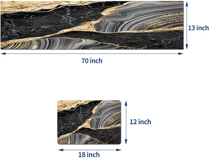 Mcalk Black Marble Table Runner and Placemats Set of 6 Pieces, Gold Marble Placemats, Modern Cloth Place Mats Indoor for Kitchen,Washable Linen Material for Dining Table