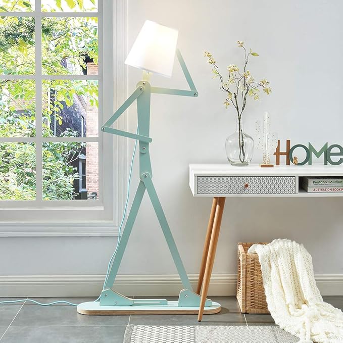 Cool Tall Decorative Floor Lamp Unique Aqua Blue Color Standing Adjustable Corner Reading Wood Lights for Living Room Kids Bedroom Office - LED Bulb Included (Green)