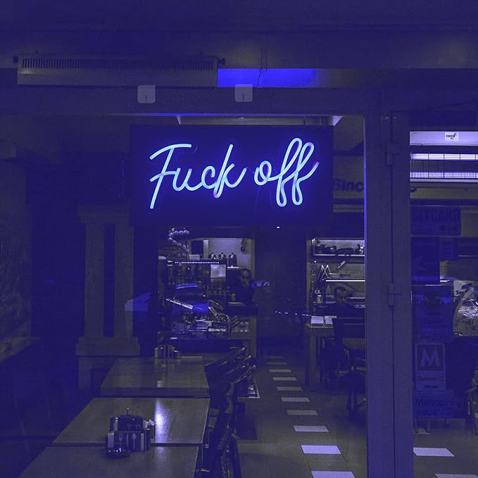 Neon Sign Fuck Off Blue Neon Lights for Wall Decor USB/Switch Operated Real Neon Wall Signs for Bedroom, Art Decorative Letter for Game Room,Bar Office Party Holiday Christmas,Aesthetic Décor for Living Room