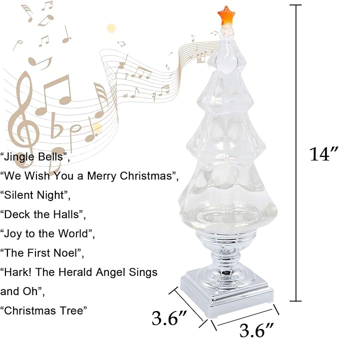 DRomance Christmas Tree Snow Globe Lantern with Music, LED Light-up Singing Snow Globe with Timer Battery Operated USB Powered Holiday Decor(Silver)