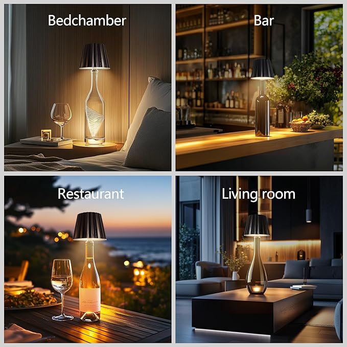Wine Bottle Lamp, 2025 New 3 Color Rechargeable Wireless Bottle Lamp for Liquor Bottles with Touch Dimming for Parties, Restaurants & Home Decor (Black)