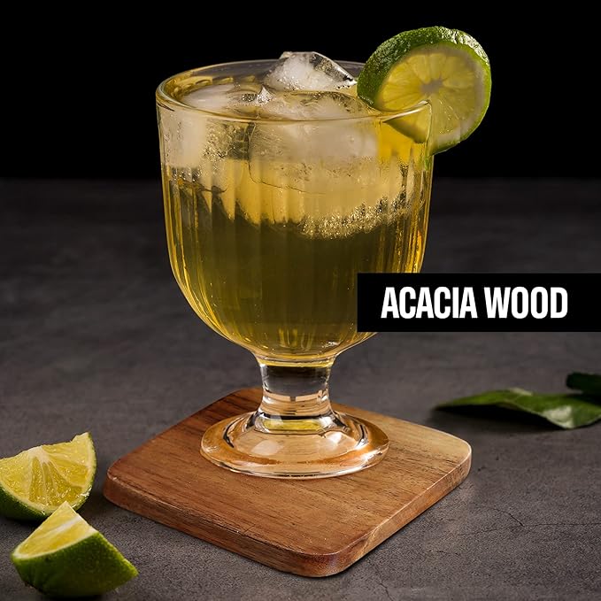 Set of 36 Acacia Wood Coasters |4 x 4 Inches|10 mm Thick| Rustic Looking Water Proof Coating for Durability and Long Lasting Shine