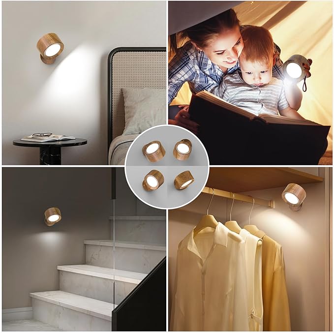LED Wall Lights with Remote, 3 Pcs Rechargeable Wall Mounted Reading Sconces Lamp 3000mAh, 3 Colors & Dimmable Magnetic 360° Rotation Cordless Wall Lighting Spotlights for Bedroom Bedside Hallway