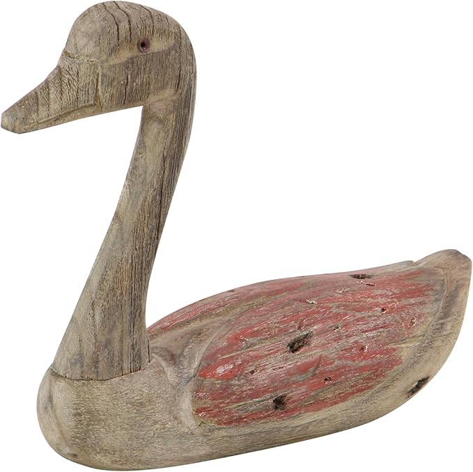 Deco 79 Wood Duck Decorative Sculpture Home Decor Statues, Set of 2 Accent Figurines 13", 11"W, Brown