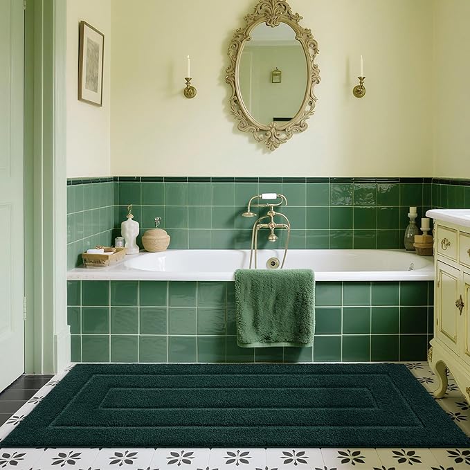 HOMORE Bathroom Runner Rug 24x60 Inch Long Runner Rug, Soft and Absorbent Bath Runners Rugs, Non Slip Washable Bathroom Rugs, Plush Bath Mat for Shower Floor,Hunter Green
