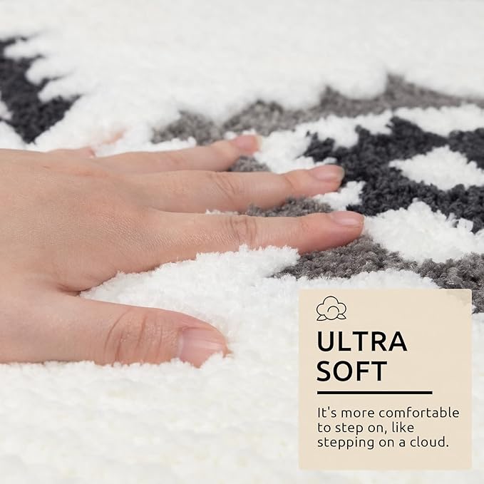 DEXDE Boho Bathroom Rugs Black White Bath Mat Non Slip Western Geometric Bath Rug Luxury Soft Modern Absorbent Carpet for Bathroom Shower Kitchen Entryway Farmhouse,24x36