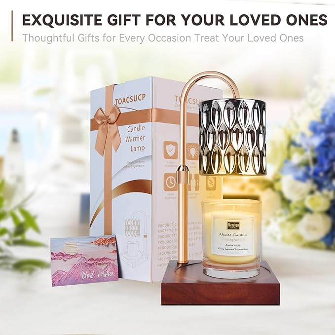 Candle Warmer Lamp with 3 Bulbs, Adjustable Height Dimmable Candle Warmer with Timer, Compatible with Large Jar Candles, Candle Lamp with Charming Gift Box Ribbon for Her/Him