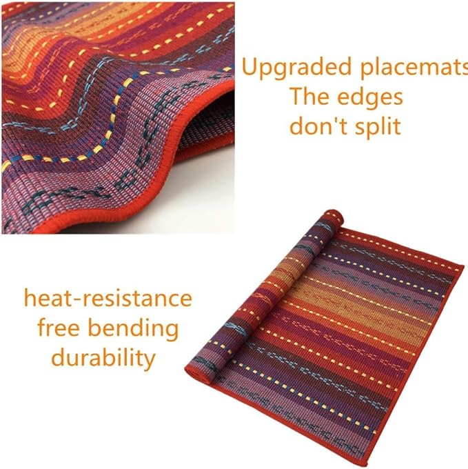 WAZAIGUR Hand Woven with 100% Cotton Placemats Colorful Placemats Braided Ribbed Durable Heat-Insulation Table Mats Set of 8,Rainbow