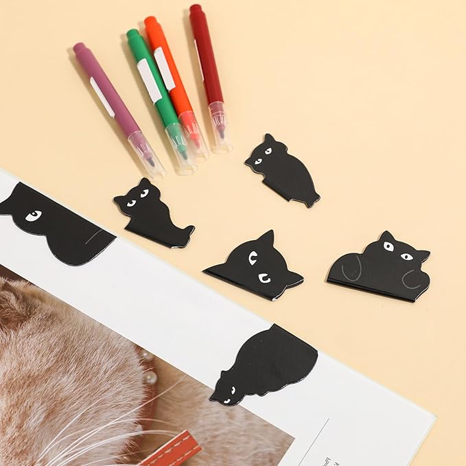Cat Bookmark, 6 Pcs Black Cat Magnetic Bookmarks Cute Kawaii Magnet Bookmark Clips Page Markers Book Reading Supplies for Book Lovers, Women, Teachers, Students, Home, Office, Presents (6 Styles)