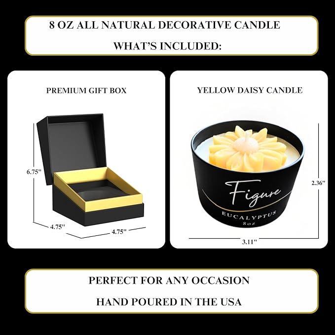 All Natural Scented Candle for Women | Hand-Poured | Beeswax & Organic Soy Wax Blend | 100% Beeswax Wick | Gardeners, Teachers, Spring | Premium Gift Box Included | Yellow Daisy - Eucalyptus