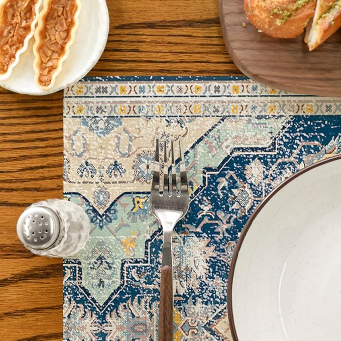 Artoid Mode Boho Bohemia Style Sliver Placemats Set of 4, 12x18 Inch Country Rustic Farmhouse Magical Fall Table Mats for Party Kitchen Dining Decoration