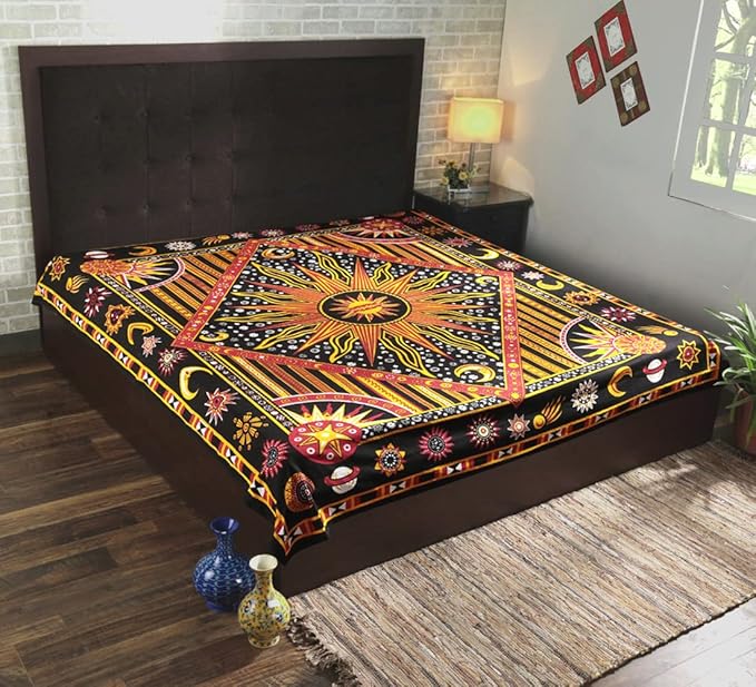 RAJRANG Large Orange Tapestry Wall Hanging 84x90 Inch Celestial Sun Moon Star Planet Spiritual Aesthetic Tapestry for Bedroom Dorm Decor