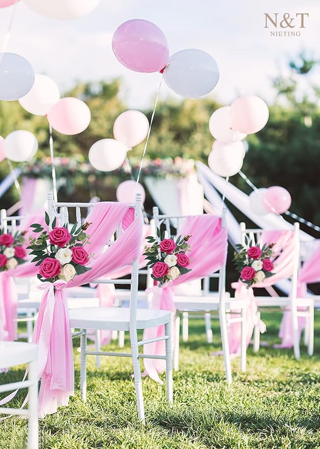 N&T NIETING Artificial Flowers, Hot Pink Artificial Roses, 50pcs Fake Flowers with Stem for DIY Wedding Bouquets Centerpieces Bridal Baby Shower Party Home Arrangement Decoration