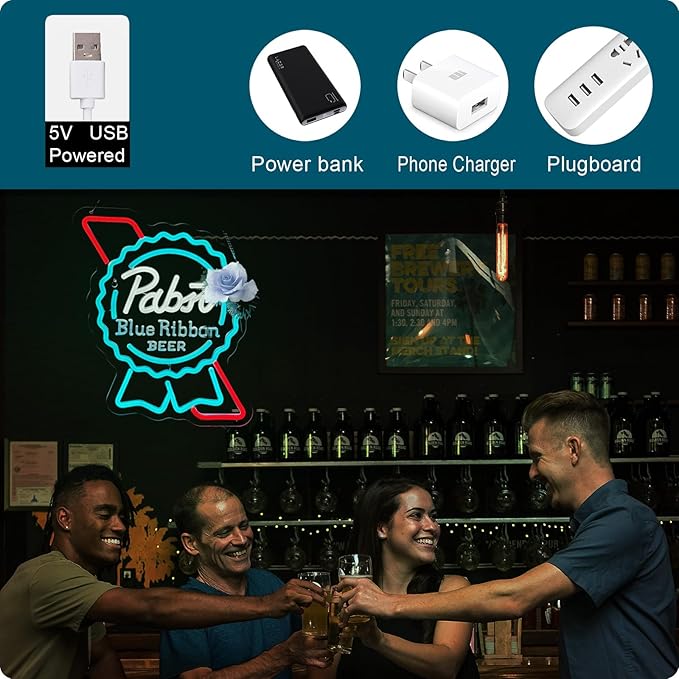 Beer P Neon Sign for wall decor USB Powered Dimmable Bar Wall Decor for Man Cave Home Pub(14.7x12.6 Inch)
