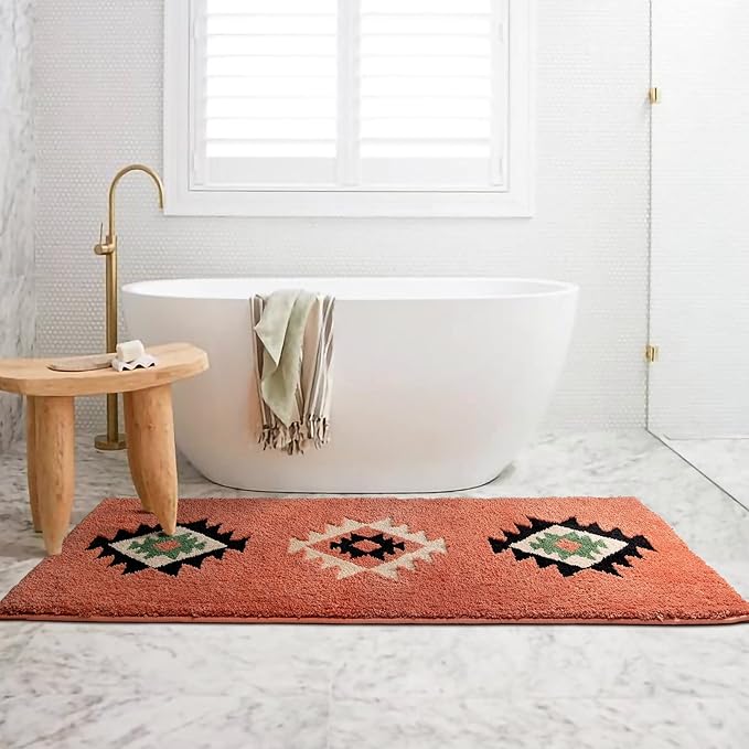 DEXDE Bathroom Runner Rugs 24x60 Boho Long Bath Mat for Bathroom Bedroom Hallway Kitchen Shower Luxury Soft Absorbent Bath Rugs Large Bohemian Carpet Farmhouse Decor, Coral Red