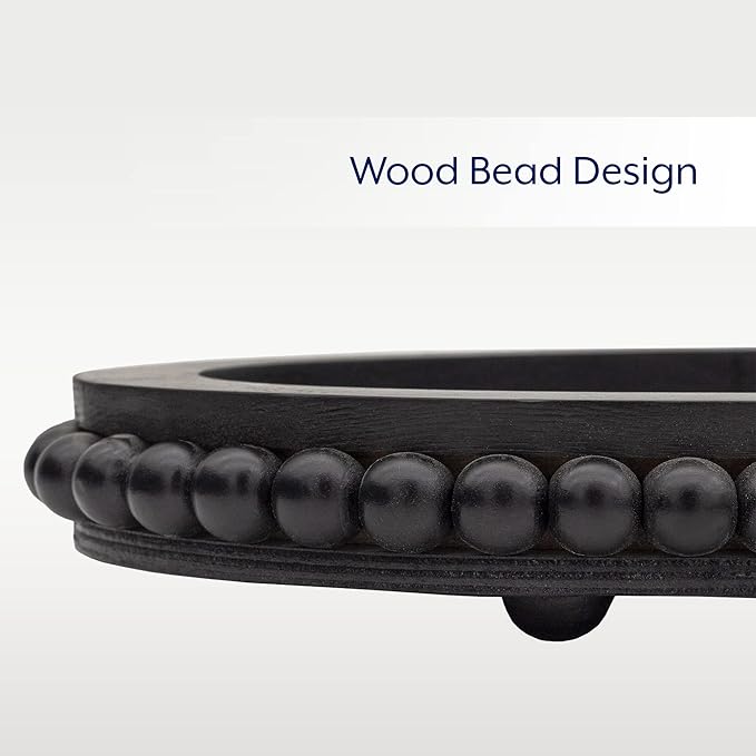 AuldHome Design Wood Beaded Tray (Black), Decorative Farmhouse Style Oval Wooden Tray