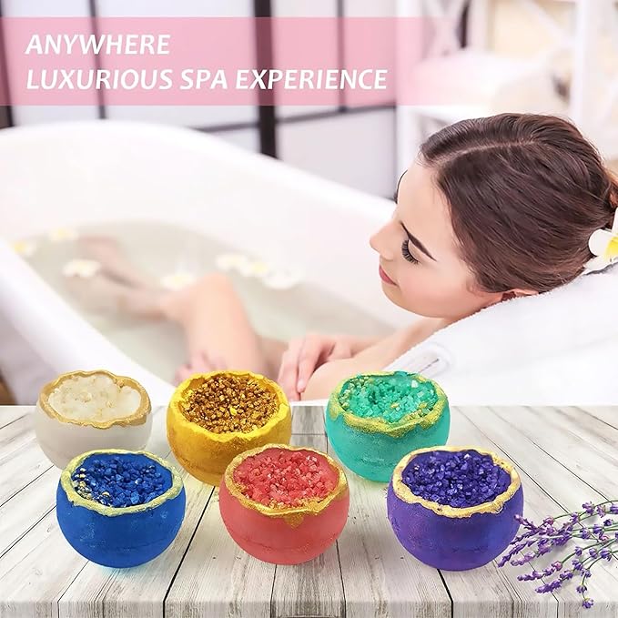 Bath Bombs Sea Salt by HUNDREZ Bath Bomb for Adults, Women, and Kids - Relaxing Treats and Spa-Grade Ingredients - Multicolor Set of 6 Relaxing Bath Bombs