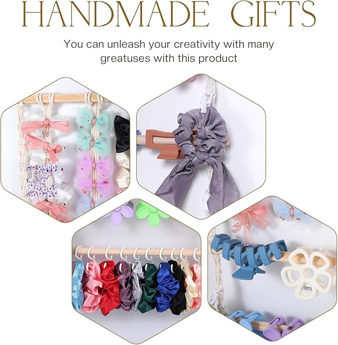 Macrame Hair Claw Clip Organizer, Hanging Bow and Hair Clip Holder, Boho Wall Decor for Home Door Closet Bedroom