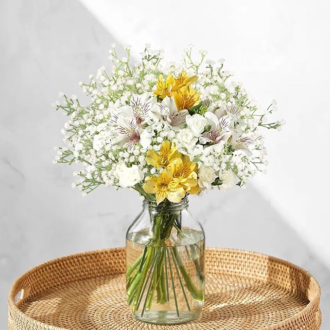 N&T NIETING Babys Breath Artificial Flowers Bulk White, 24Pcs Fake Gypsophila Bouquet Flowers Real Touch Faux Babies Breath for Wedding Centerpieces, Party Decor, Home Floral Arrangements, White