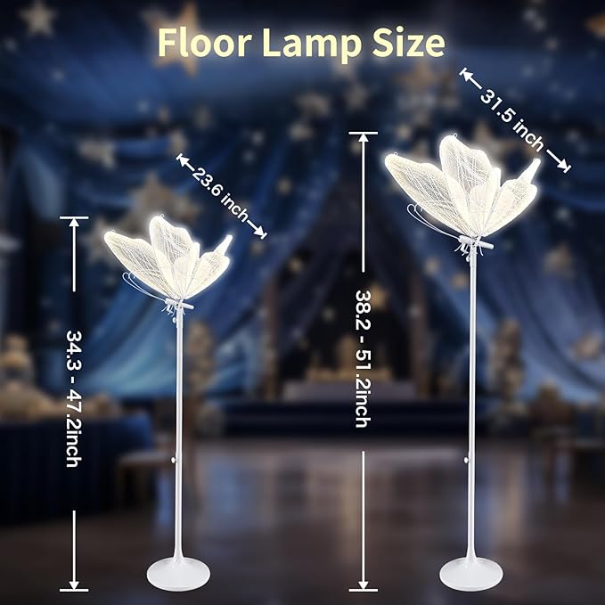 Butterfly Floor Lamp for Wedding Decor - 3 Color LED Ambient Lighting, Wall/Ceiling Mounted Romantic Party Lamp, Iron & Lace Design (31.4in, 1 PCS)