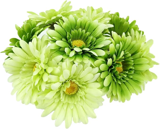 TOPIA Artificial African Daisies Flowers African Daisy Silk Flowers Artificial Gerbera Daisies Pack of 10 (Green)