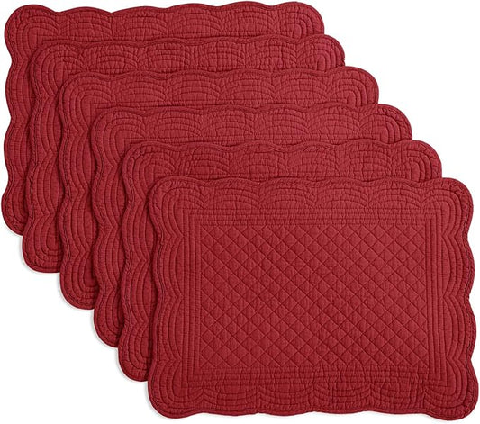 HOMBYS Quilted Placemats Set of 6 Washable-13x18 inches Rectangular Placemats for Kitchen Table-100% Cotton fabric cover and 100% polyester fiber filling Rectangular Table Mats-Cotton (18"x13", Red)