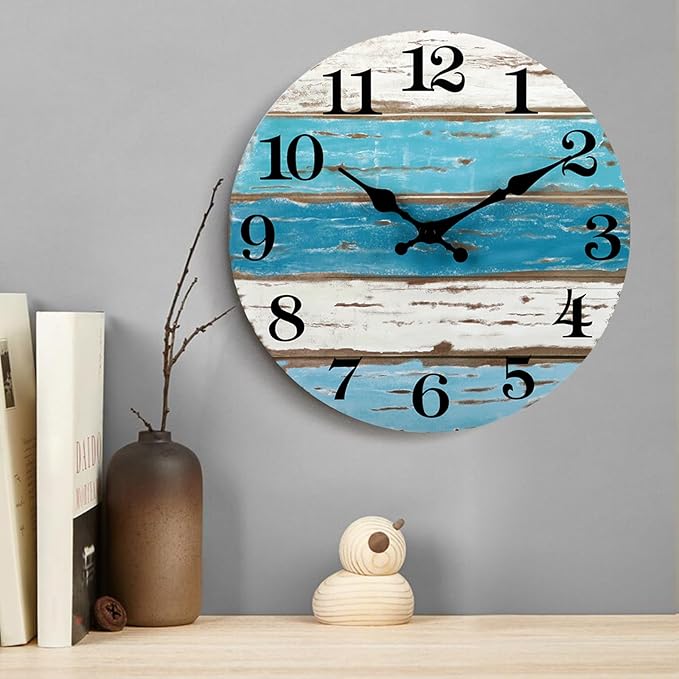 CHYLIN Nautical 14 Inch Wall Clock, Blue Ocean Theme, Silent Sweep Movement, Easy to Read, Good Gift